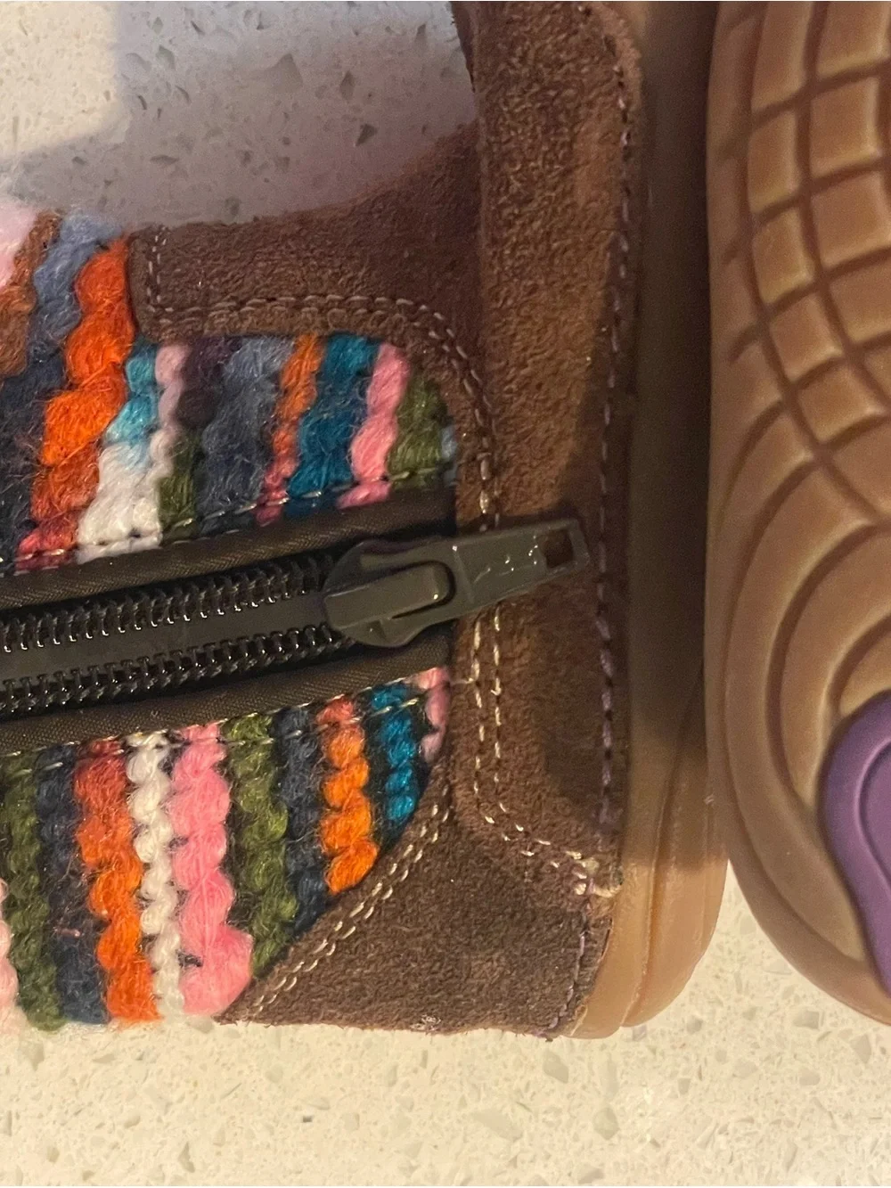 Stride Rite Brown Suede Boots with Multicolor Knit Accents
